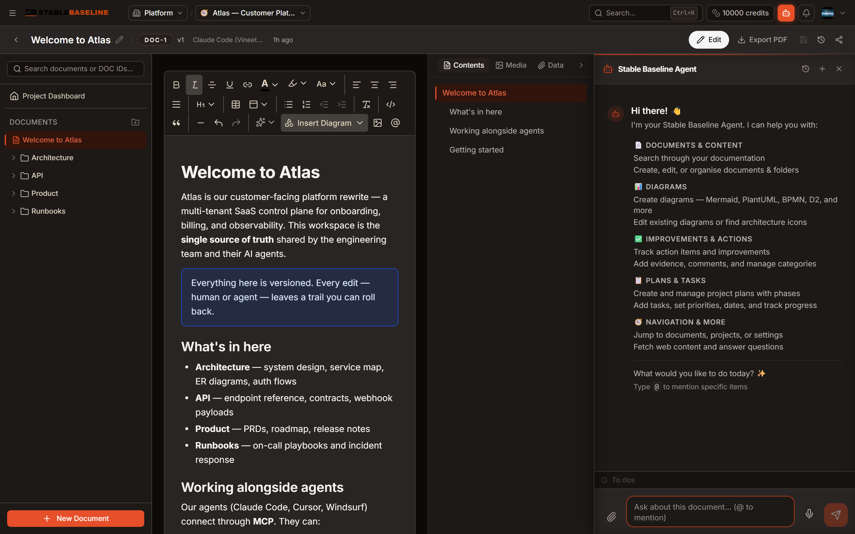 The Stable Baseline Agent panel open next to a document in the editor