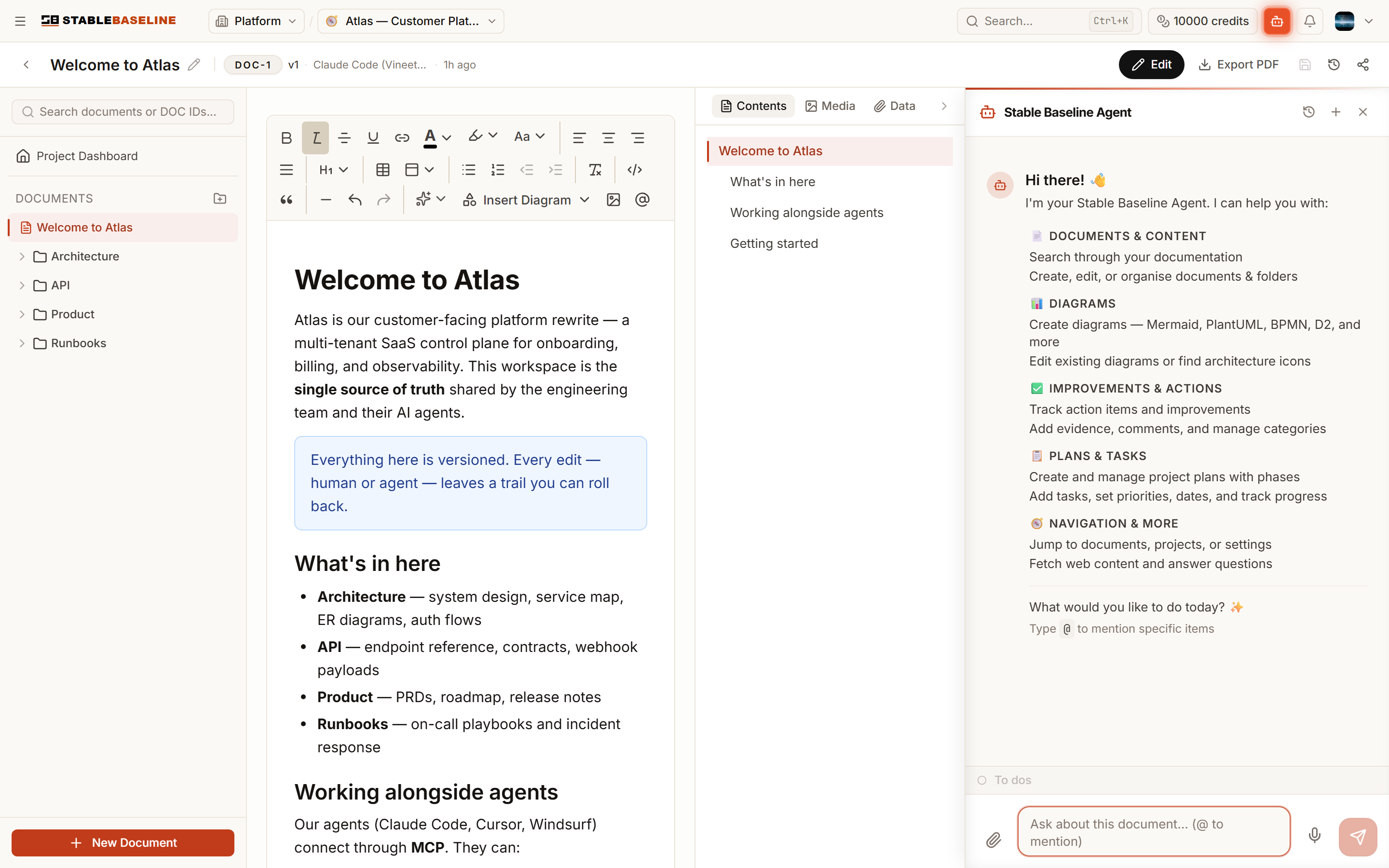 The Stable Baseline Agent panel open next to a document in the editor