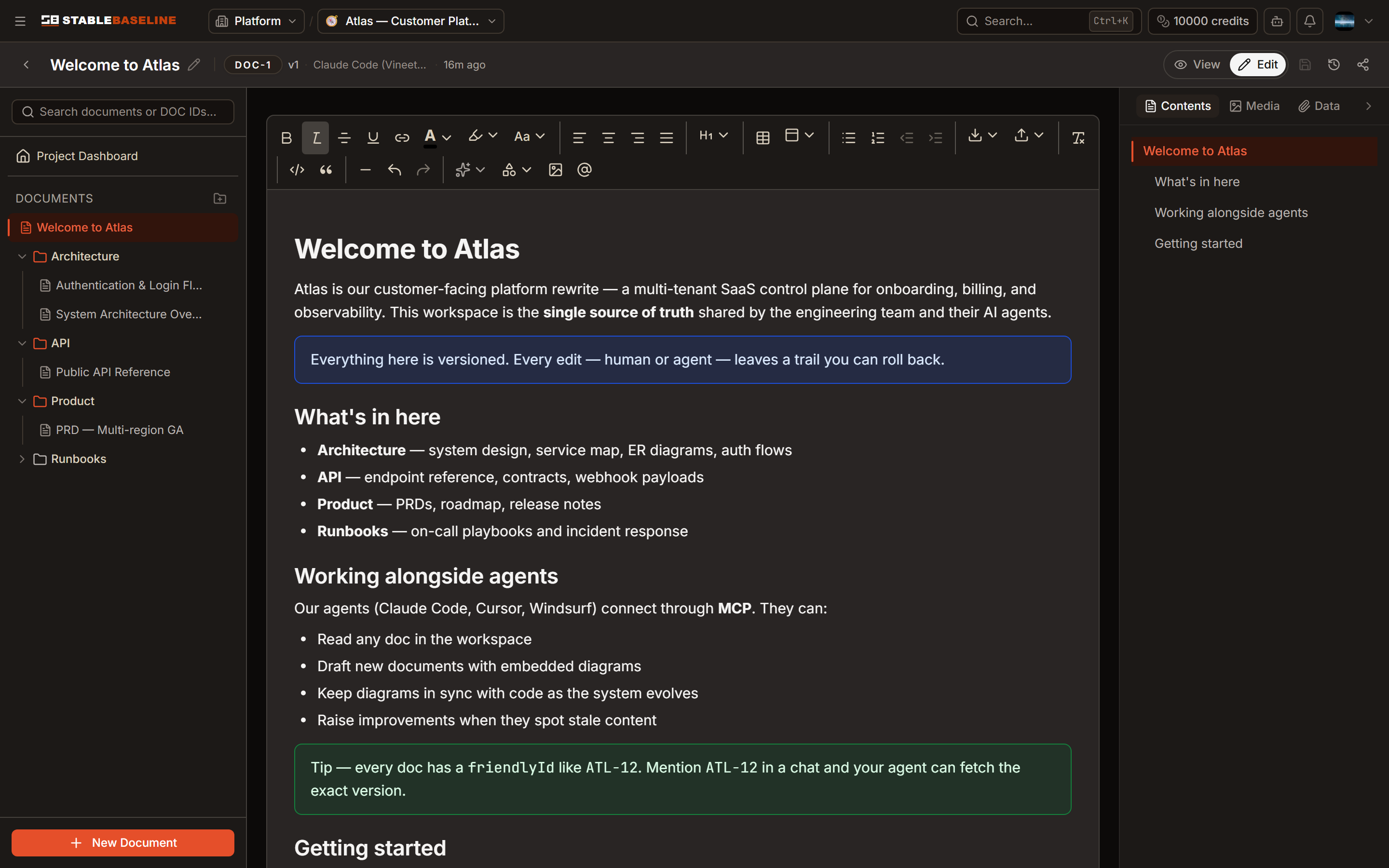 A Stable Baseline document rendered in the editor