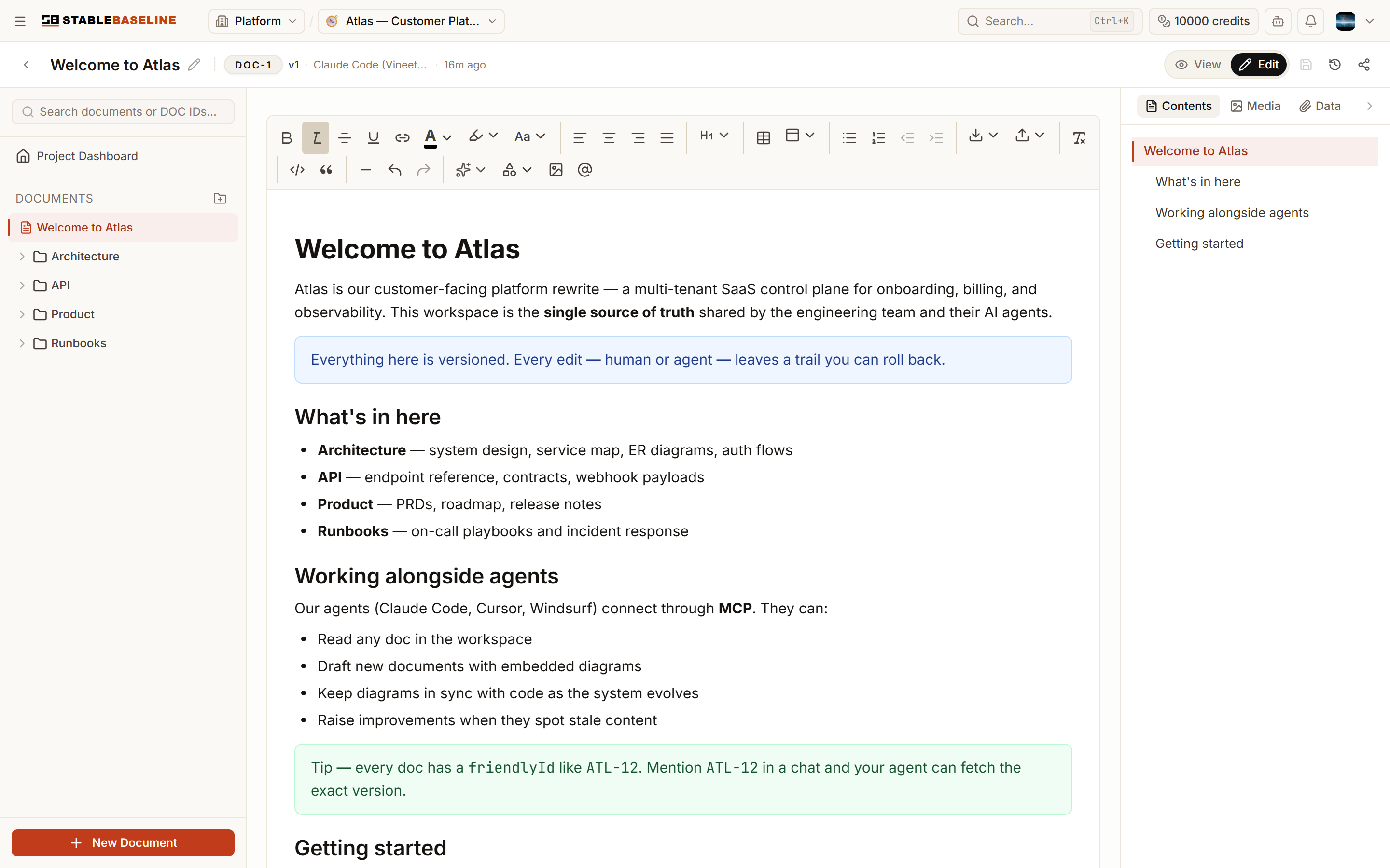 A Stable Baseline document rendered in the editor